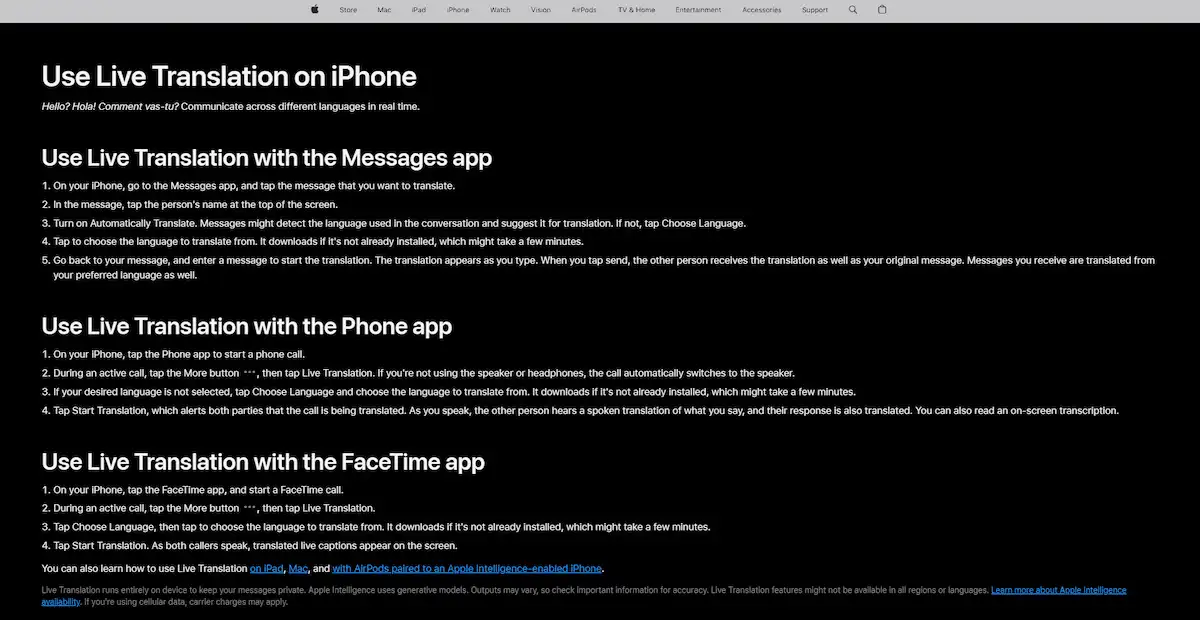 Apple Live Translation