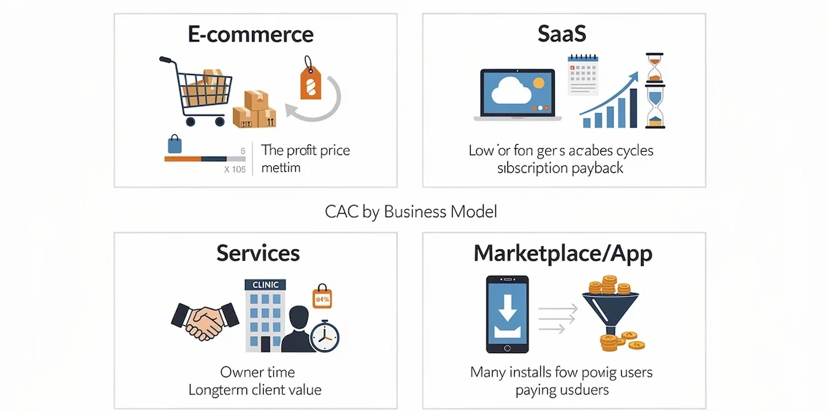 CAC for E-commerce, SaaS and Services Compared