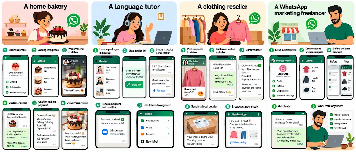 Examples of online businesses on WhatsApp